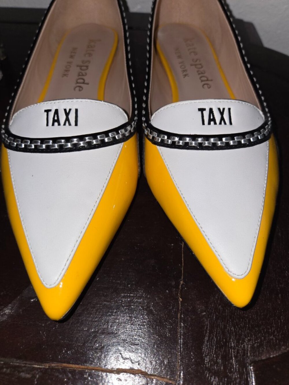 Kate Spade New York Taxi Pointed Toe Flats Yellow White Novelty Shoes 10B EUC - Picture 7 of 9